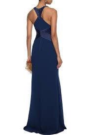 Brand name halston product name cascade back dress color aegean price. Halston Heritage Woman Satin Paneled Crepe Gown Navy Size 2 Editorialist