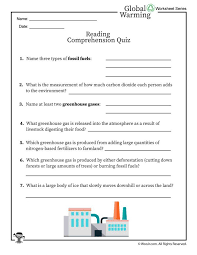 Global Warming Reading Comprehension Quiz Woo Jr Kids Activities Climate Change Lesson Global Warming Project Global Warming