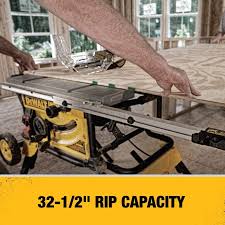 The Dewalt Dwe7491rs 10 Inch Jobsite Table Saw With 32 1 2 Inch 82 5cm Rip Capacity And A Rolling Stand 10 Inch Table Saw Table Saw Reviews Hybrid Table Saw