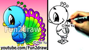 Learn how to draw this pretty peacock step by step cute! Fun2draw How To Draw A Cartoon Peacock Draw Animals Cute Art How To Draw Animals Art Lesson Youtube