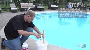 It lists the size of your pool, the water capacity in gallons, and how many liquid ounces & cups that should be added to the water. How To Add Chlorine To Your Swimming Pool Youtube