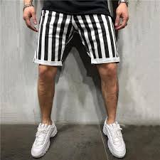 Black And White Striped Shorts Mens Casual Loose Black And White Striped Bodybuilding Short Pants Menleads