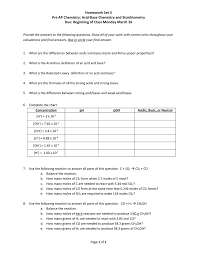 Homework Set 3 Pre Ap Chemistry Acid