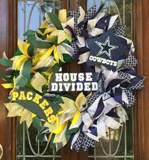 Nfl House Divided Wreath Dallas Cowboys Green Bay Packers Green Bay Packers Crafts Green Bay Packers Wreath Dallas Cowboys Wreath