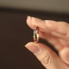 Rainbow Sapphire Ring 14k Gold Natural Multi Colored Sapphire Etsy Colored Stone Engagement Rings Eternity Ring Rainbow Rings