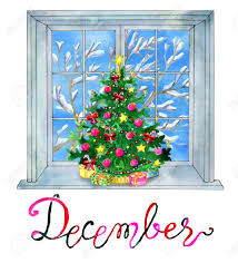La palabra invierno viene del latín hibernum. Mes De Diciembre Arbol De Navidad Y Ventana De Invierno Con Nieve Ilustracion Acuarela Con Elementos De Diseno Aislado Concepto De Calendario De Pagina De Invierno Con Doce Meses De Simbolos Y