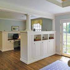 To hide the tub motor, air pump, transformer and plumbing, a cabinet is built between the tub and the wall. Built In Storage Ideas Bookshelf Room Divider Half Wall Room Divider Home
