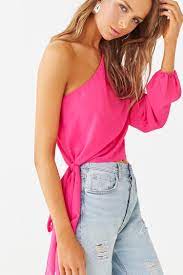 Forever 21 Chiffon One Shoulder Top Hot Pink Lyst