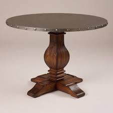 Ashton dining table with 54 round hammered zinc top. World Market Love This Cooper Round Dining Table Metal Top With Brads Chunky Wood Pedestal Base Dining Table Round Dining Table Dining Room Table Chairs