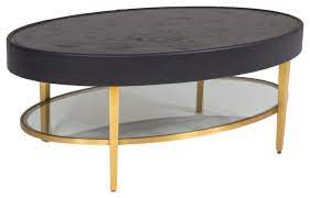 White marble 86cm coffee table round matte black metal base modern contemporary. Modern Oval Black Leather Metal Coffee Table Ellipse Gold Round Minimalist Contemporary Coffee Tables By My Swanky Home Houzz