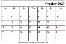 October 2020 Blank Calendar Printable Right Header Calendar Printables Holiday Calendar Blank Calendar