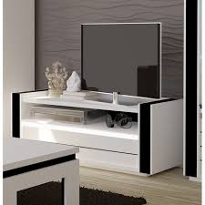 Quelle est la meilleure finition pour un meuble tv ? Meuble Tv Lina Blanc Et Noir Brillant Led