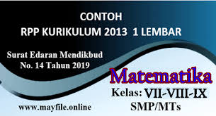 Rpp tematik kelas 4 sd tema 7 semester 2 k13 revisi 2017. Contoh Rpp 1 Lembar Matematika Smp Mts Kelas 7 8 9 Semester 2 K 2013 Mayfile