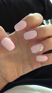 Maybe you would like to learn more about one of these? Light Pink Shellac On Short Coffin Shaped Nails Rhinestones On Ring Finger Pink Nails Coffin Shape Nails Pink Shellac