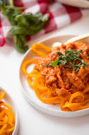 Butternut Squash Noodles With Creamy Tomato And Chicken Sauce Recipe Butternut Squash Noodle Sauce For Chicken Squash Noodles