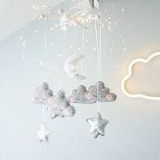 Grey Moon Cloud And Star Mobile Velveteen Babies Stars Nursery Decor Moon Stars Nursery Clouds Nursery