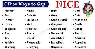 Nice Synonyms In English Alternative Words To Use Instead Of Nice Learn Over 50 Synonyms Interesting English Words English Vocabulary Words Synonyms For Love
