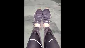 Teen girl swimming with Adidas sneakers and wet leggings 😋