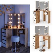 Coiffeuse D Angle Moderne Chene Et Blanc Led Tabouret Coiffeuse D Angle Decoration Chambre Cocooning Coiffeuse