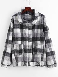 Black And White Checkered Fluffy Jacket Zaful Zip Up Fluffy Plaid Teddy Winter Coat Black Coffee Lava Red Sponsored Plaid Teddy Fluffy Black Winter Coat Winter Coat Long Sleeve Lace Dress
