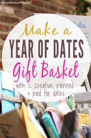 This particular one, designed as the ideal gift for brides and grooms, has a romanticized couple. Year Of Dates Diy Gift Basket The Unique Diy Gift That Will Make Every Girl Swoon Diy Wedding Gifts Wedding Gifts For Couples Wedding Gifts For Bride And Groom