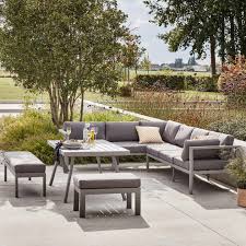 Salon bas de jardin aluminium. Salon Bas De Jardin Naxos Aluminium Gris 9 Personnes Leroy Merlin Outdoor Furniture Sets Outdoor Furniture Outdoor Sectional Sofa