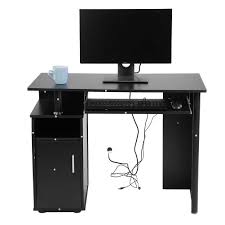 Homall gaming chair office chair high back computer chair pu leather desk chair pc racing executive ergonomic adjustable swivel task chair with headrest and lumbar support (dark black) 4.4 out of 5 stars. Black 100 X 50 X 76cm Computer Desk Wooden Laptop Desk With Keyboard Tray And Cabinet Study Desk For Home Office Pc Table Workstation Mdf