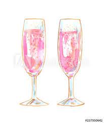 Two Flute Glasses With Pink Champagne Painted In Watercolor On Clean White Background In 2021 Flute Glasses Pink Champagne Champagne Flute