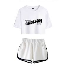 Check our terms of shipping for more information. Addison Rae Merch Two Piece Tracksuit Girls Women S Comfy Shorts Set Sexy Black Pink White Letter Printed Women S Sets Aliexpress
