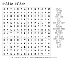 Was discovered last seen in the june 7 2021 at the daily themed crossword. Billie Eilish Word Search