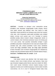 Kisah luqman yang bijaksana, nasihatnya kepada anaknya tentang pentingnya syukur dan bahaya syirk. Pendidikan Anak Menurut Surat Luqman Ayat 12 19 Dalam Tafsir Ibnu Katsir