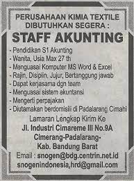 Lowongan kerja di bandung terbaru hari ini. Loker Staff Akunting Padalarang Kab Bandung Barat Cepet Dapet Kerja