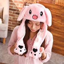 2019 Hot Fashion Cartoon Kawaii Moving Ears Cute Rabbit Hat Airbag Funny Hat For Girl Cap Kids Toys For Christmas Plush Gift In 2021 Soft Hats Funny Hats Rabbit Ears