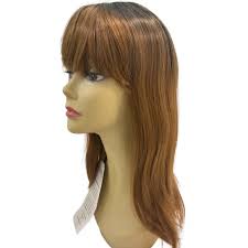 Human Hair Blend Rosario Wig Black Brown Long Straight Layered Bangs for  Women