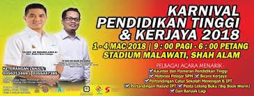 Karnival pendidikan tinggi negara yang juga dikenali sebagai kanival jom masuk ipt ini memberi peluang kepada anda untuk melanjutkan pengajian jangan lupa untuk atur jadual aktiviti anda dan ayuh turut serta bersama hadiri karnival pendidikan tinggi negara 2018 mulai 27 &2 8 januari. Portal Kerajaan Negeri Selangor Darul Ehsan