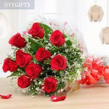 Gift A Bunch Of 10 Red Roses With Seasonal Filler Wrapped In Cellophane With A Red Ribbon Bow For Your Loved Ones And Make Any Occasion Special Anniversary Flowers Online Flower