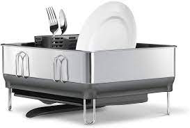 The simplehuman steel frame dishrack has a solid stainless steel frame that matches the aesthetic of modern upscale kitchen appliances. Amazon Com Simplehuman Kitchen Compact Steel Frame Dish Rack Grey Plastic Home Kitchen