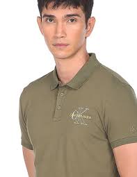 Buy Calvin Klein Men Burnt Olive Short Sleeve Solid Polo Shirt