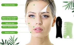 Gua Sha Set, Gua Sha Stein Gua Sha Kamm Gua Sha Schaber Büffelhorn Jade  Kamm für Spa Trigger Point Nachricht Auf Gesicht Arm Fuß (2pcs) :  Amazon.de: Drogerie & Körperpflege