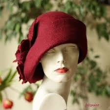 Classic 1920's Hand Felted Wool Cloche Hat. Burgundy. Ready to Ship.