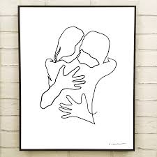 Hug Single Line Art Print Fran Leavey Hugging Drawing Line Art Hug