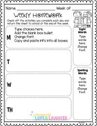 Editable Weekly Homework Checklists Like The Layout But Adding A Place For Parents To Sign Would B Homework Checklist Kindergarten Homework Weekly Homework