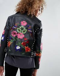 Buy It Now Asos Premium Leather Biker Jacket With Floral Embroidery And Stud Detail Black Leather Embroidered Leather Jacket Fashion Latest Fashion Clothes