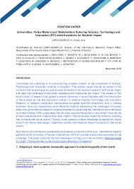 Download ebook example position paper. Pdf Position Paper Universities Policy Makers And Stakeholders Fostering Science Technology And Innovation Sti Nested Systems For Societal Impact Antonia Caro Gonzalez Rodrigo Wagner Dal Borgo Fernando Diez And Laura Teresa Gomez