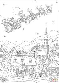 Saint Nickolas Flies Away Over Christmas Village Super Coloring Christmas Coloring Sheets Christmas Coloring Pages Cool Coloring Pages