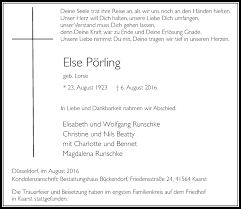 Auf antrag der deutschen post hat sich das deutsche institut für. Alle Traueranzeigen Fur Else Porling Trauer Rp Online De