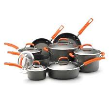 Rachael Ray Hard Anodized Ii Nonstick Dishwasher Safe 14 Piece Cookware Set Orange Rachael Ray Hard Anodized Cookware Safest Cookware Rachael Ray Cookware Set