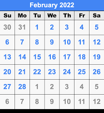 February 2022 Calendar