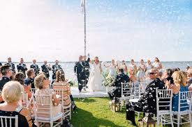 Ceremony Overlooking The Bay Tented Reception At Beach House Inside Weddings Waterfront Wedding Ceremony Outdoor Ceremony Tent Reception