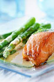 roasted salmon and asparagus with balsamic butter sauce kitchme seafood recipes healthy recipes meals under 400 calories